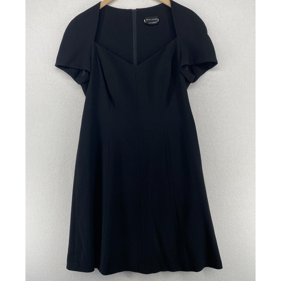RENA LANGE BERGDORF GOODMAN Dress M Crepe Shift Knee Length Short Sleeve Black - Picture 1 of 12